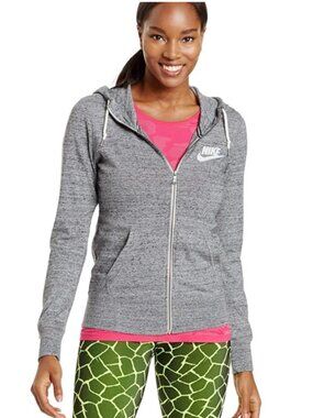 NIKE Gym Vintage Full Zip Hoodie Sweater Gray White Size Small